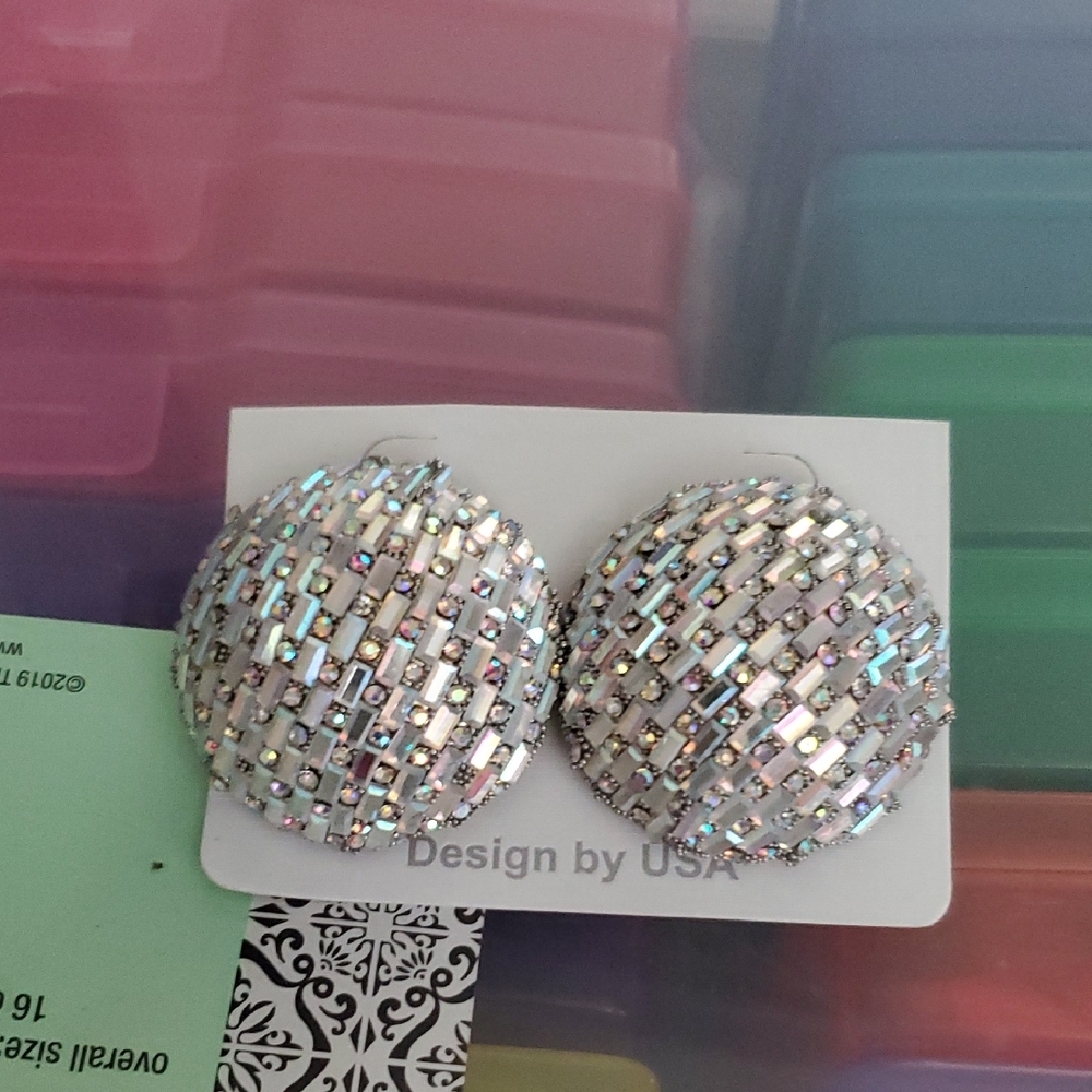 Silver Sequin Statement Earrings - image 1